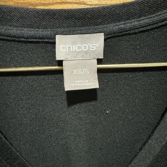 Chicos Tunic top Black knit V- Neck oversized stretch slit sleek cuffed loose S - Picture 2 of 6